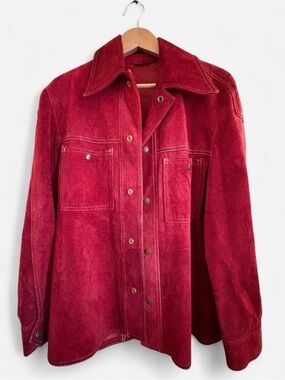 Vintage Red Suede Button-Front Jacket